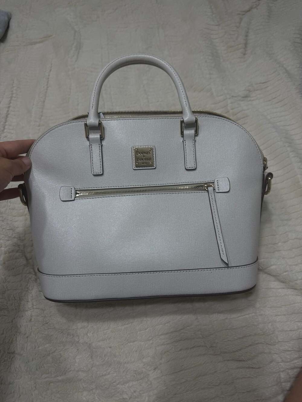 Dooney & Bourke Saffiano Domed Zip Satchel Ecru